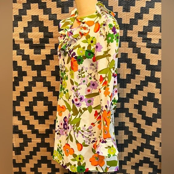 VINTAGE MOD 60s MCM botanical floral mini dress ruffle collar flare polyester‎ - Picture 6 of 10